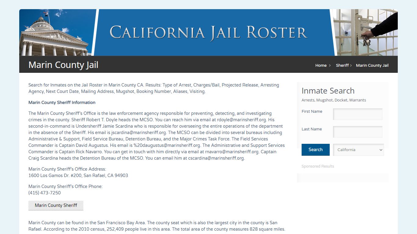 Marin County Jail | Jail Roster Search